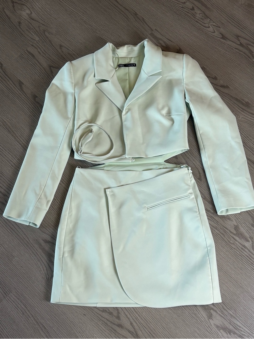 Zara Cut Out Blazer & Mini Skirt Set - Light Mint